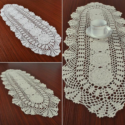 Vintage Crocheted Lace Table Runner Cotton Floral Tablecloth Decorative Tablecloth Dining Table Cover Wedding Hotel Home Decor