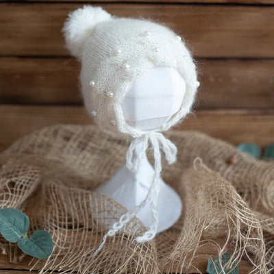 Newborn Photography Props Angola Bonnet Hand Knit Baby Hat Photo Shoot Infant fuzzy Bonnet