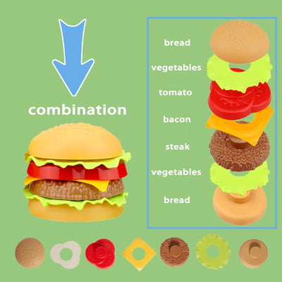 Kids Simulation Food Kitchen Toy Pretend Play Cooking Toys Cookware Pot Hamburger Hot dog Fries Pizza Interactive Toys For Girls