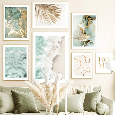 Sand Waves Gold Palm Posters Abstract Green Marble Line Coral Wall Art Print Canvas Painting Wall Pictures For Living Room Decor