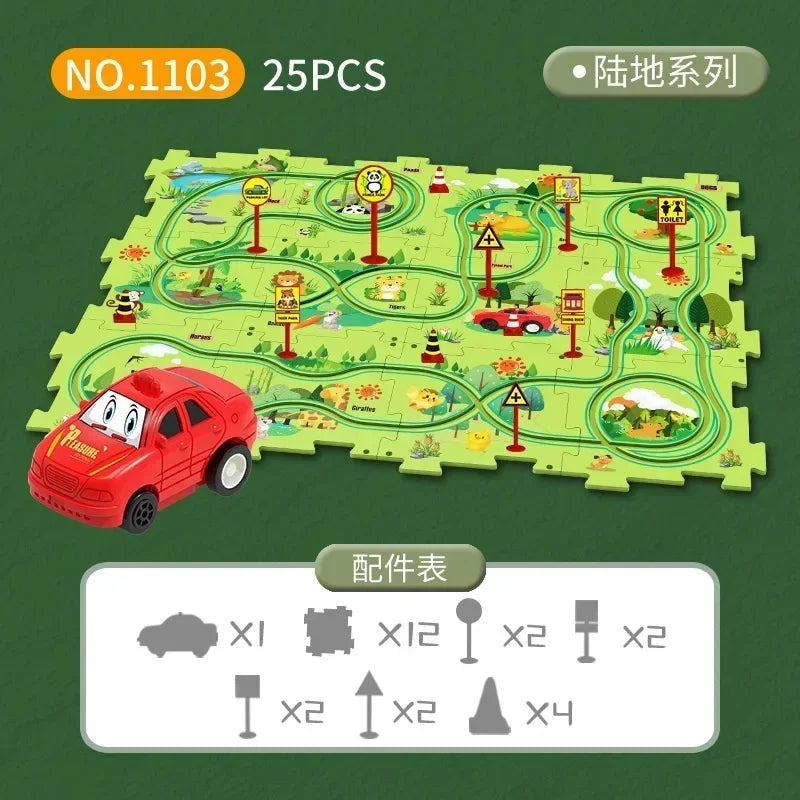 Kids puzzle rail car DIY assembly electric trolley automatic rail city scene building puzzle toys