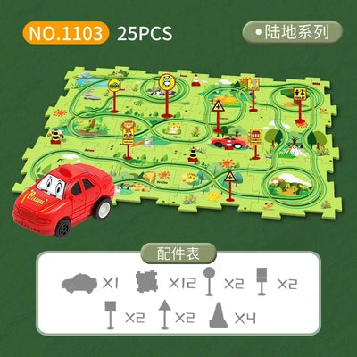 Kids puzzle rail car DIY assembly electric trolley automatic rail city scene building puzzle toys