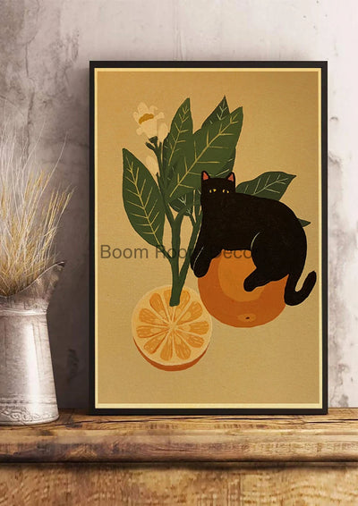 Fun And Cute Lover Cat Paper Poster Graffiti Picture Retro Personality Paper Wall Sticker Retro Bar Cafe Home Room Gift Decor