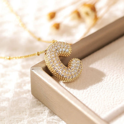 RAKOL Exquisite Copper Gold-plated Zircon Pendant American Minimalist Collarbone Chain 26 A-Z Balloon Letter Necklace For Women