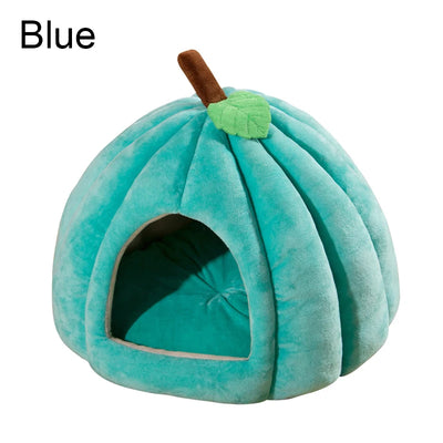 3D PUMPKIN PET HOUSE – SEMI-ENCLOSED WINTER CAT HOUSE WITH REMOVABLE BOTTOM, NON-SLIP BASE & WASHABLE SOFT PP COTTON MAT