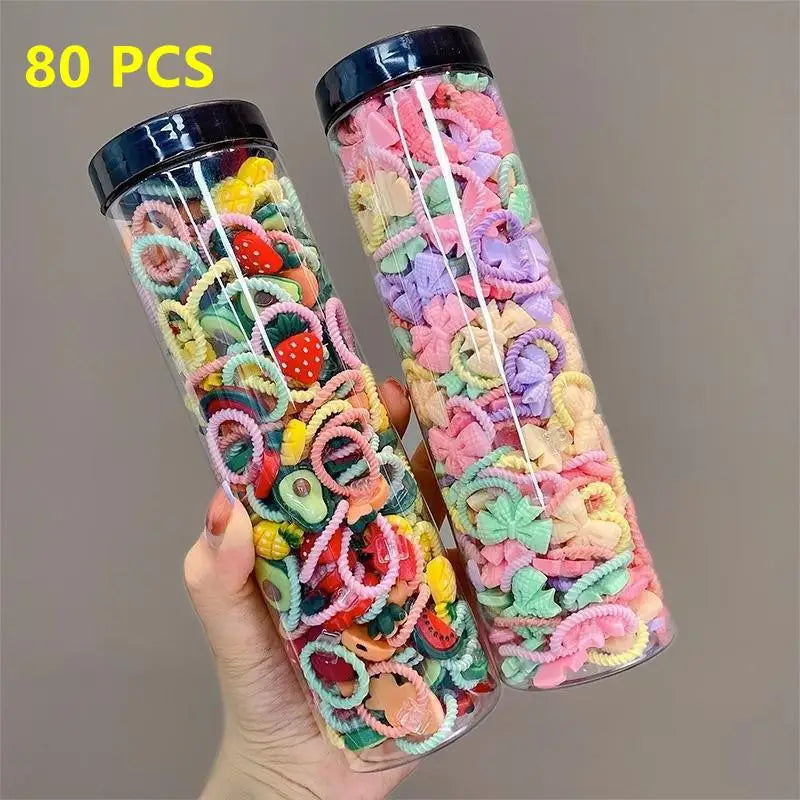 80PCS/40PCS/Bottle Elastic Hair Bands Girls Baby Hair Accessories Child Hair Ring Head Rope Scrunchies Headwear 1 or 2 Bottles