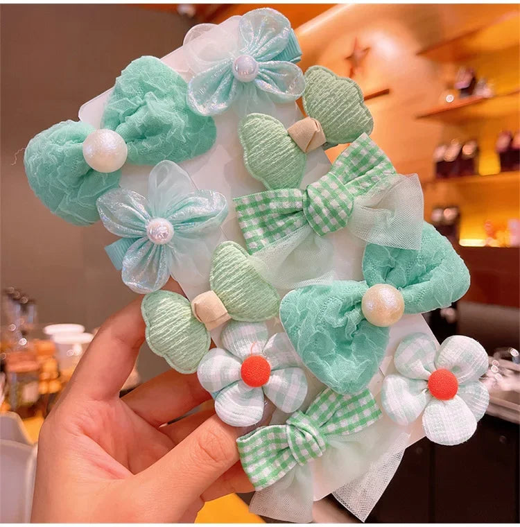10Pcs/Set Big Bow Flower Elastic Hairbands Children Girls Sweet Hair Ties Fashion Headbands Hair Accessories Rubber Band For Kid