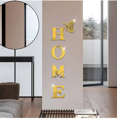New Butterfly Home English Letter Wall Stickers  Mirrors Acrylic Self Adhesive Detachable Wall Stickers Modern Home Decoration