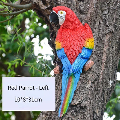 Simulation Parrot Statue Birds Wall Mounted Outdoor Garden Resin Tree Hanging Decoration Animal Sculpture Home Ornament Decor