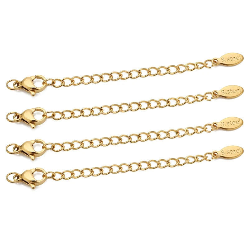 10pcs Stainless Steel Extension Chains with Lobster Clasps Connector Link Necklace Tail Making DIY Bracelet Accessories Supplies