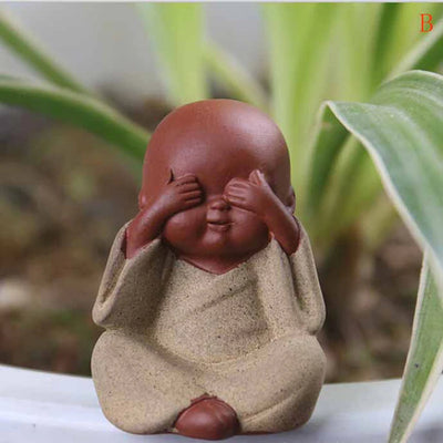1PC Ceramic & Enamel Small Buddha Statue Monk Purple Clay Tea Pet Figurine Crafts Decorative Ornaments