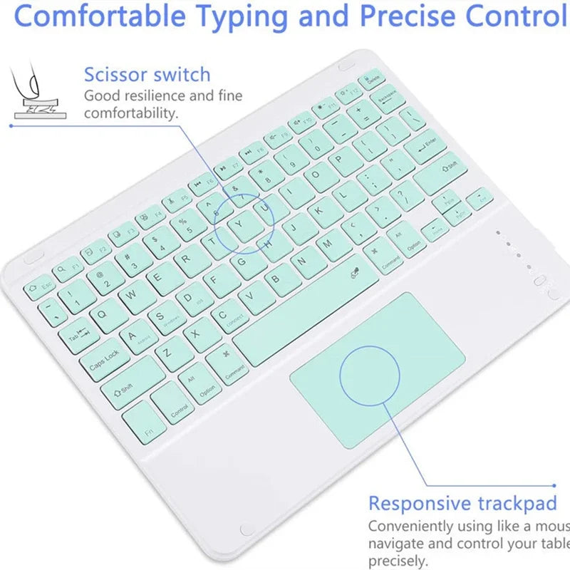 10-INCH SPANISH/ENGLISH BLUETOOTH KEYBOARD – WIRELESS RECHARGEABLE UNIVERSAL KEYBOARD FOR IPAD AIR/PRO, PHONE, TABLET, LAPTOP