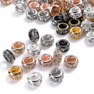 10-30pcs/lot Rhinestone Spacer Beads Round Gold Silver Metal Czech Crystal Beads for Jewelry Making DIY Bracelets Accessories