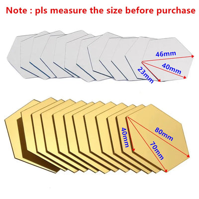 6/12PCS 4 Color Hexagon Acrylic Wall Mirror Self Adhesive Stickers Mosaic Tile Decals for Decoration DIY Art Ornaments Gift