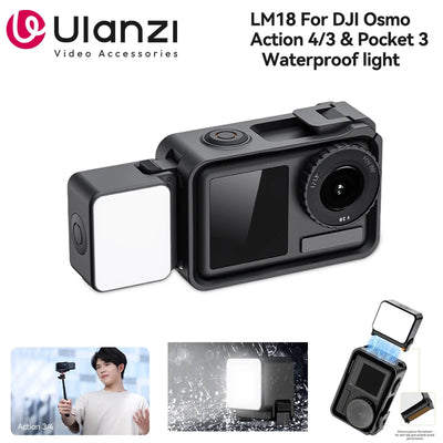 Ulanzi LM18 IPX5 Waterproof Underwater Led Video Fill Light 5600K for DJI Osmo Action 5/4/3 & Pocket 3 Action Camera Accessories