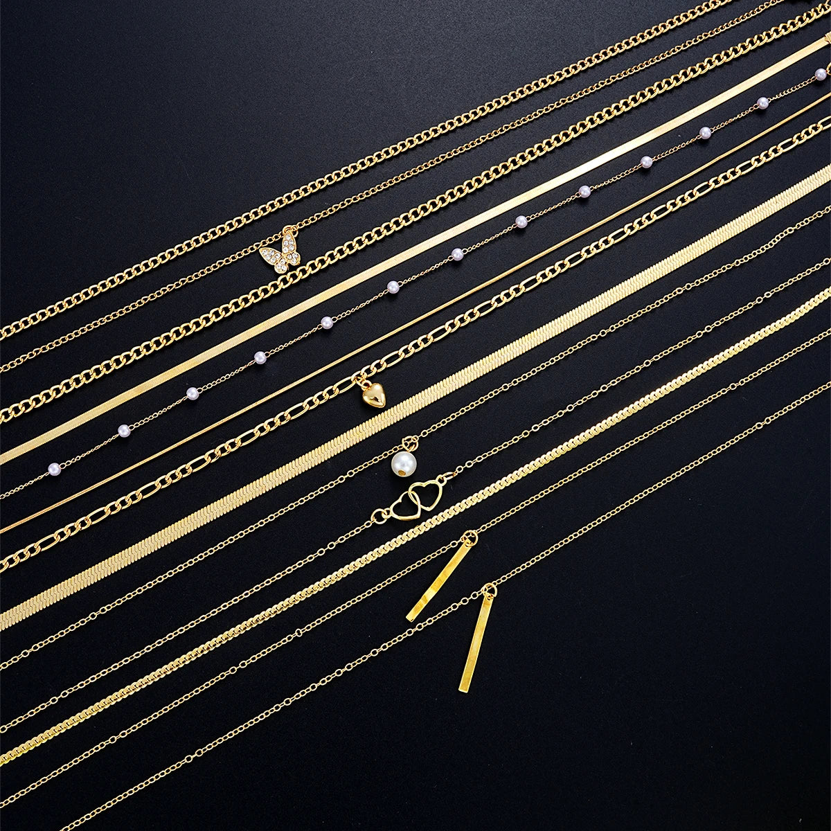 11 Pcs Simple Pearl Choker Necklaces Set for Women Fashion Layered Chain Star Cross Heart Pendant Charms Necklace Jewelry Gifts