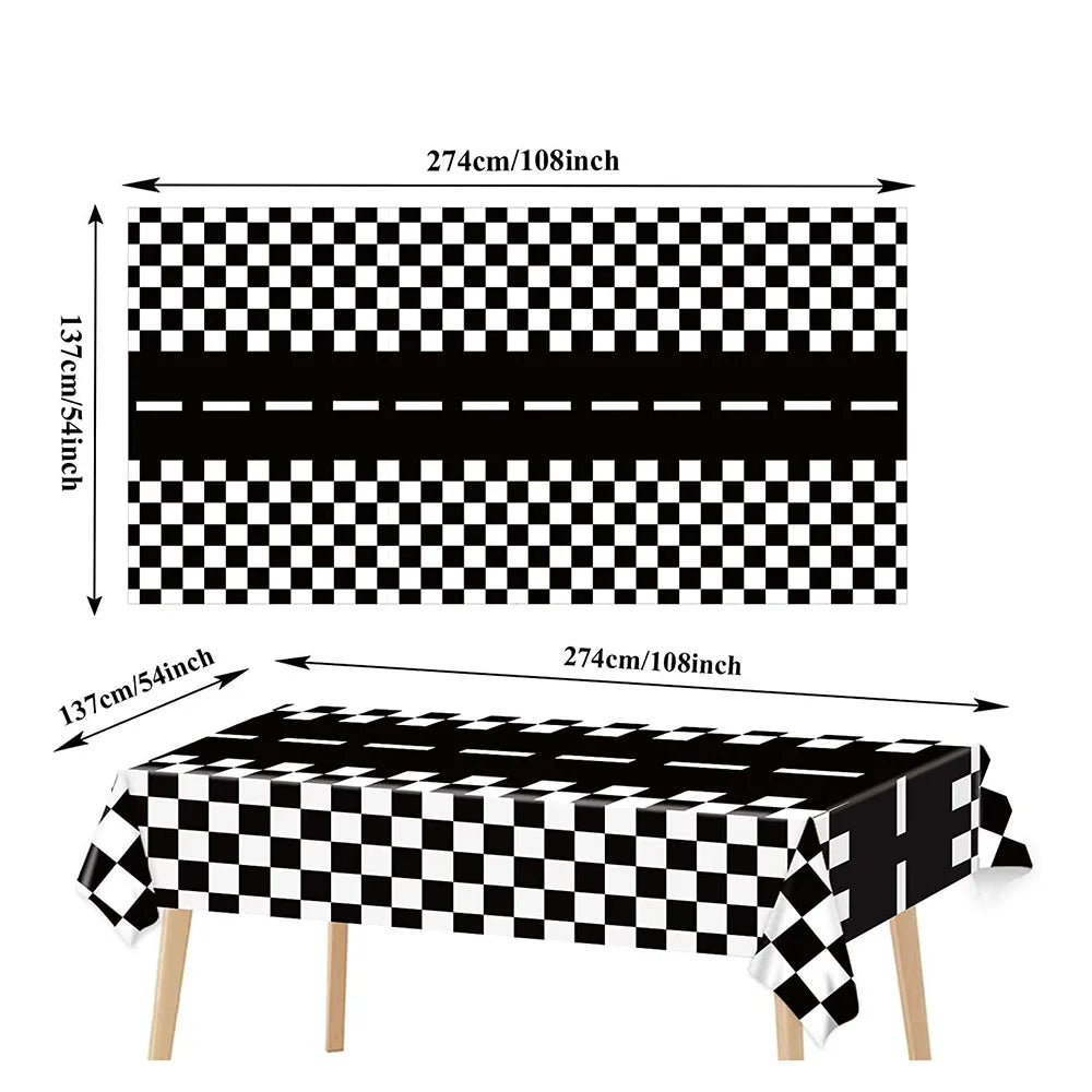 Racing Car Theme 3-Tier Round Cardboard Cupcake Stand  Cars Birthday Party Tablecloth Black and White Checkered Decor Supplies