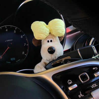 PLUSH PUPPY CAR WIPER ORNAMENT – CUTE BOWKNOT DOG DECORATION FOR TURN SIGNAL & DASHBOARD