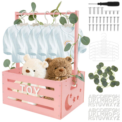 Wood Baby Shower Crate Closet Large Capacity Easy to Install Shower Party Basket with Handle Smooth Baby Clothes Rack for Babies