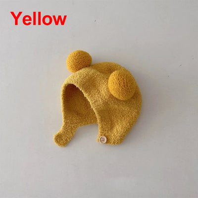 Cute Winter Warm Kids Girl Boys Baby Hats Fleece Wool Hemming Caps with Ball Solid Wool Ear Protection Hats Soft Newborn Bonnet