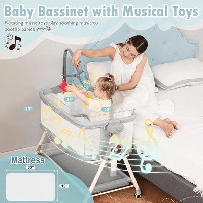 3 IN 1 BABY ROCKING BASSINET BEDSIDE SLEEPER WITH MUSICAL TOYS – CONVERTIBLE CRIB FOR NEWBORNS AND INFANTS