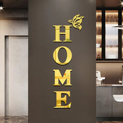 New Butterfly Home English Letter Wall Stickers  Mirrors Acrylic Self Adhesive Detachable Wall Stickers Modern Home Decoration