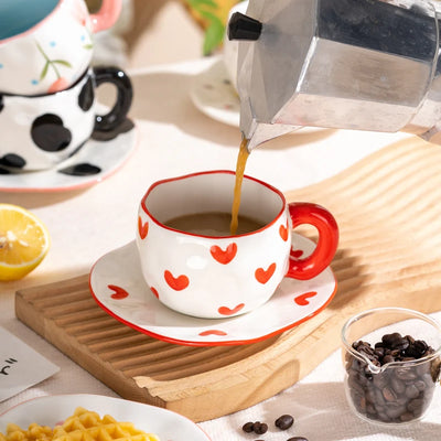 Creative Ceramic mug Hand-painted Flower Clouds Coffee Cup with Saucer Irregular Handmade Cup Breakfast Milk Tea Cups Gift Set
