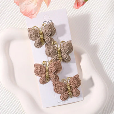 4Pcs/set Butterfly Hair Clip Set for Girls Double Layered Bow Cute Bangs Hair Pin Cotton Safe Kids Baby Hair Accessories Set