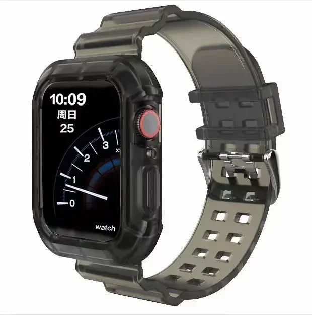 Silicone Band+Case for Apple Watch 10 42 46mm Strap 44/45MM 41/40mm Transparent Bracelet For Iwatch Series 9 8 7 6 Se 5 Correas