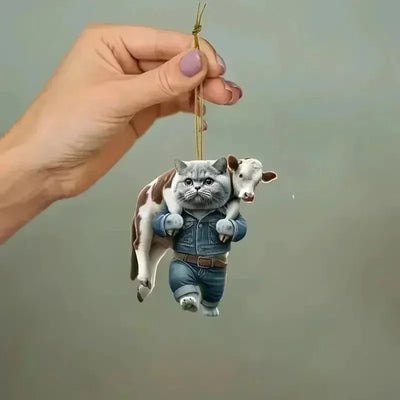 2D Acrylic Cat-Shaped Car Pendant Hanging Ornament Chain Realistic Animal Rearview Mirror Hanging Decor Car Interior Accessories