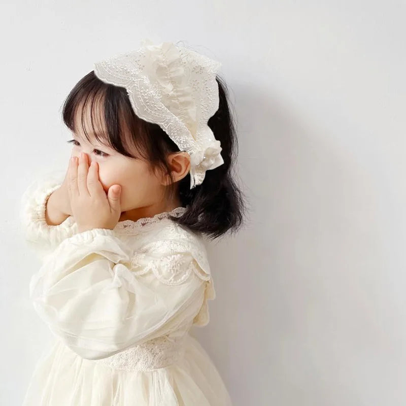 Lace Baby Headband Princess Girls Elastic Hair Bands Retro White Flower Bow Kids Turban Hair Accessories