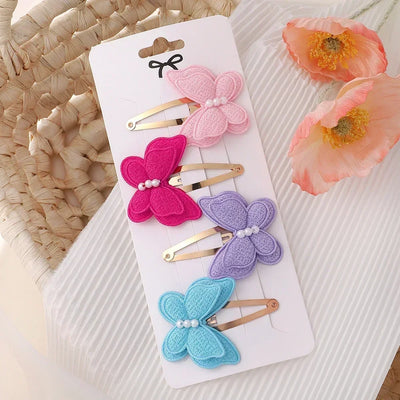 4Pcs/set Butterfly Hair Clip Set for Girls Double Layered Bow Cute Bangs Hair Pin Cotton Safe Kids Baby Hair Accessories Set