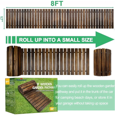8' Wooden Garden Pathway,Outdoor Roll Out Cedar Straight Walkway,Patio Path Decorative Garden Boardwalk Walkways