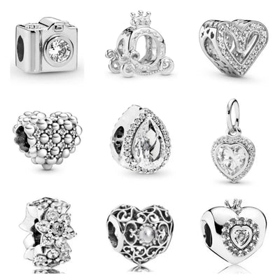 2024 New 925 Silver Plated Diamond Heart Bell Loose Charm Beads For Pandora DIY Bracelet Necklace Jewelry Accessories Gifts