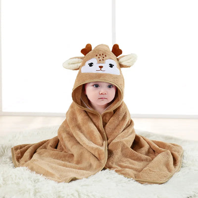 Newborn Baby Hooded Cloak Bath Towel Blanket Cartoon Solid Color Coral Velvet 0-4 Years
