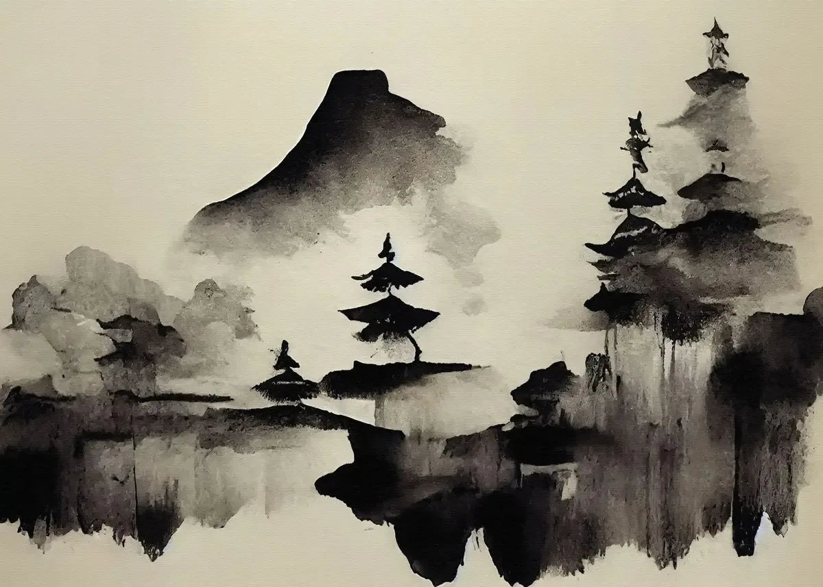 Chinese Landscape Birds Forest Mountain River Koi Carp Fish Ink Art Poster Canvas Painting Wall Art Prints Picture Home Decor