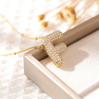 RAKOL Exquisite Copper Gold-plated Zircon Pendant American Minimalist Collarbone Chain 26 A-Z Balloon Letter Necklace For Women