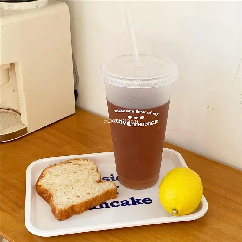 Water Bottle for Coffee Juice Milk Tea Plastic Cold Cups with Lid Straw Portable Reusable Drinking Tools Drinkware