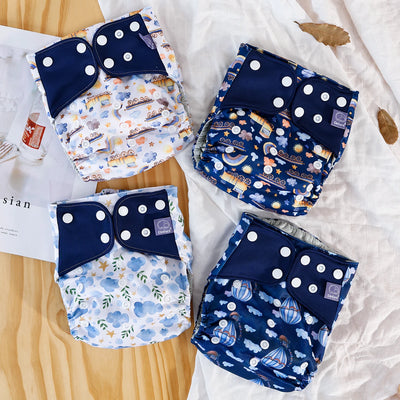 4PCS/SET WASHABLE REUSABLE BABY CLOTH DIAPERS ADJUSTABLE BABY NAPPY FOR 3-15KG BABY