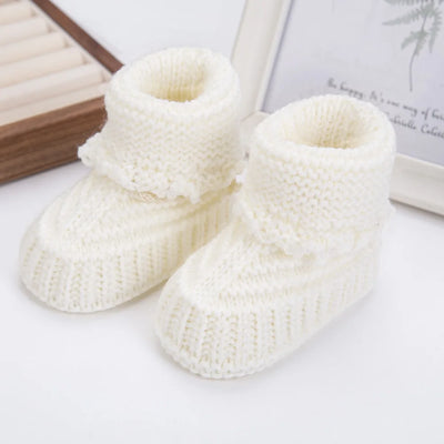 2PCS/PAIR BABY KNIT SOCKS 0-12M SOLID CROCHET WALKING SOCKS