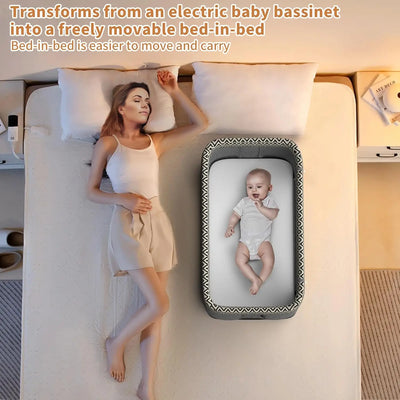 AUTOMATIC PORTABLE BASSINET BEDSIDE SLEEPER WITH 3-SPEED SWING & WHEELS – NEWBORN BABY CRIB IN BED