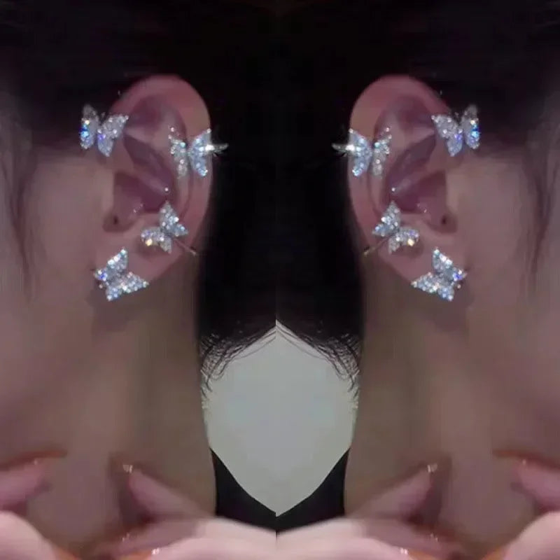Sparkle Zircon Butterfly Earrings Without Piercing for Women Silver Color Elf Earrings Ear Cuffs Party Wedding Korean Jewelry