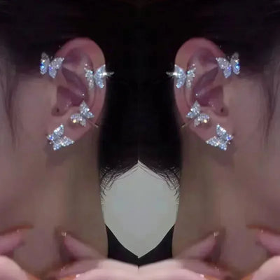 Sparkle Zircon Butterfly Earrings Without Piercing for Women Silver Color Elf Earrings Ear Cuffs Party Wedding Korean Jewelry