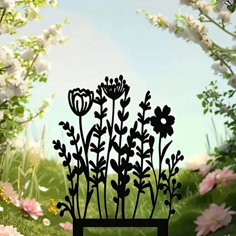 Rustic Metal Wildflower Garden Stake - Vintage Yellow Outdoor Decor For Lawn & Pots, Perfect Gift For Plant Enthusiasts