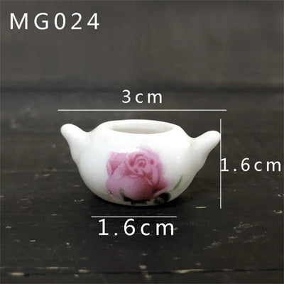 Mini Rose Ceramic Vase Handicraft Collection Miniature Model Resin Simulation Vase Desktop Mini Decor Creative Pocket Artwork