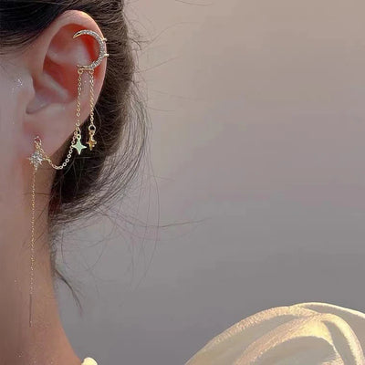 Sparkling Zircon Flower Butterfly Ear Bone Clip for Women Without Piercing Tassel Ear Cuff Clip Earrings Wedding Jewelry