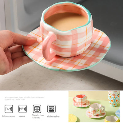 Hand-painted Flower Ceramic Coffee Cup Home Office Mug With Saucer Breakfast Milk Juice Tea Handle Cup Gift Drinkware Set