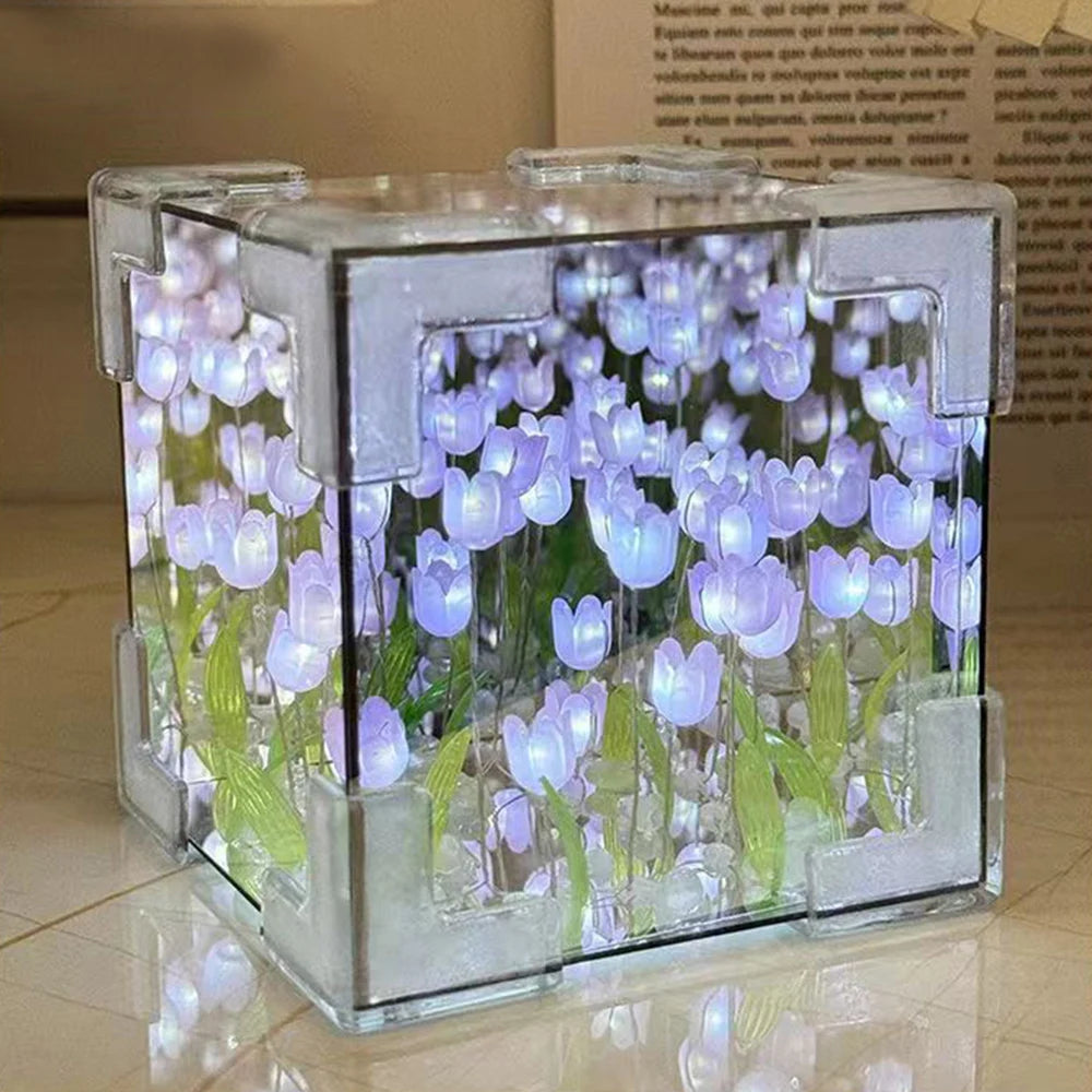 DIY Simulation Tulip LED Night Light Battery Operated Flower Table Lamp Tulips Handmade Material Bedside Lights Bedroom Decor