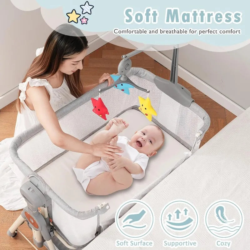 3 IN 1 BABY ROCKING BASSINET BEDSIDE SLEEPER WITH MUSICAL TOYS – CONVERTIBLE CRIB FOR NEWBORNS AND INFANTS