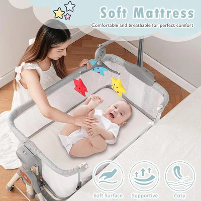 3 IN 1 BABY ROCKING BASSINET BEDSIDE SLEEPER WITH MUSICAL TOYS – CONVERTIBLE CRIB FOR NEWBORNS AND INFANTS